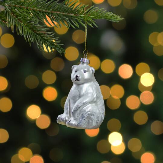 Glittered White Glass Polar Bear Ornament